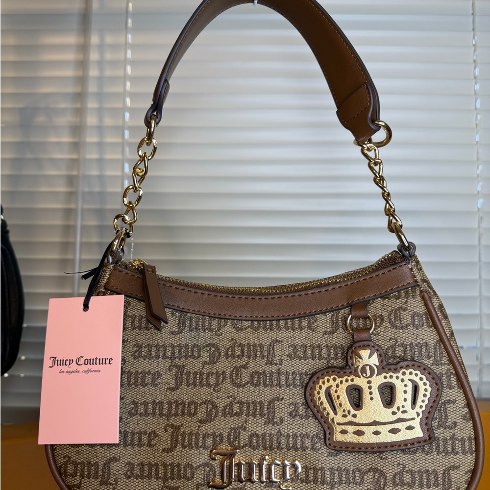 Juicy Couture Tan and Brown Shoulder Bag with Gold Accents